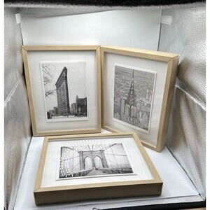 Set of 3 Black & White NYC Framed Prints – Flatiron, Chrysler & Brooklyn Bridge